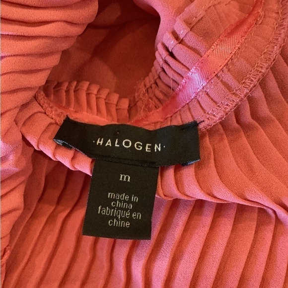 Halogen Pleated flowy long sleeve BLOUSE coral pink high neck top M - Picture 10 of 16